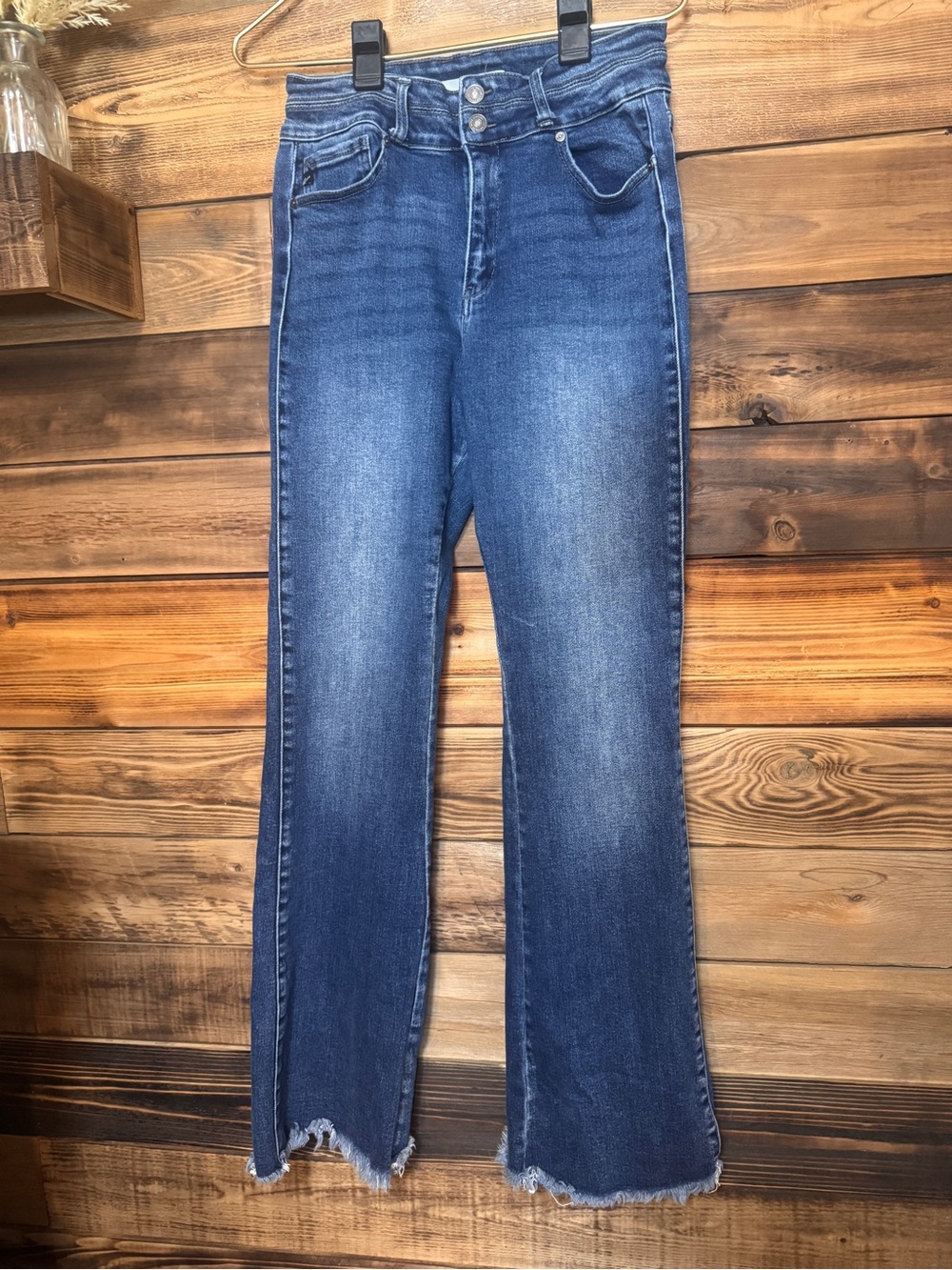 KanCan Women's High-Rise Dark Blue Straight Jeans 11 / 29 Raw Hem